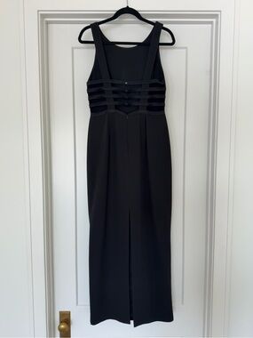 90s Andrea Polizzi for Rex Lester evening dress with caged strap back detail